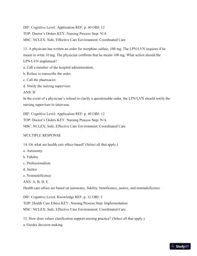 Test Bank For Introduction To Medical-Surgical Nursing, 6th Edition - Page 31 preview image