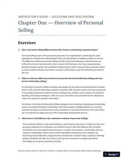 SELL, Canadian Edition Solution Manual - Page 1 preview image