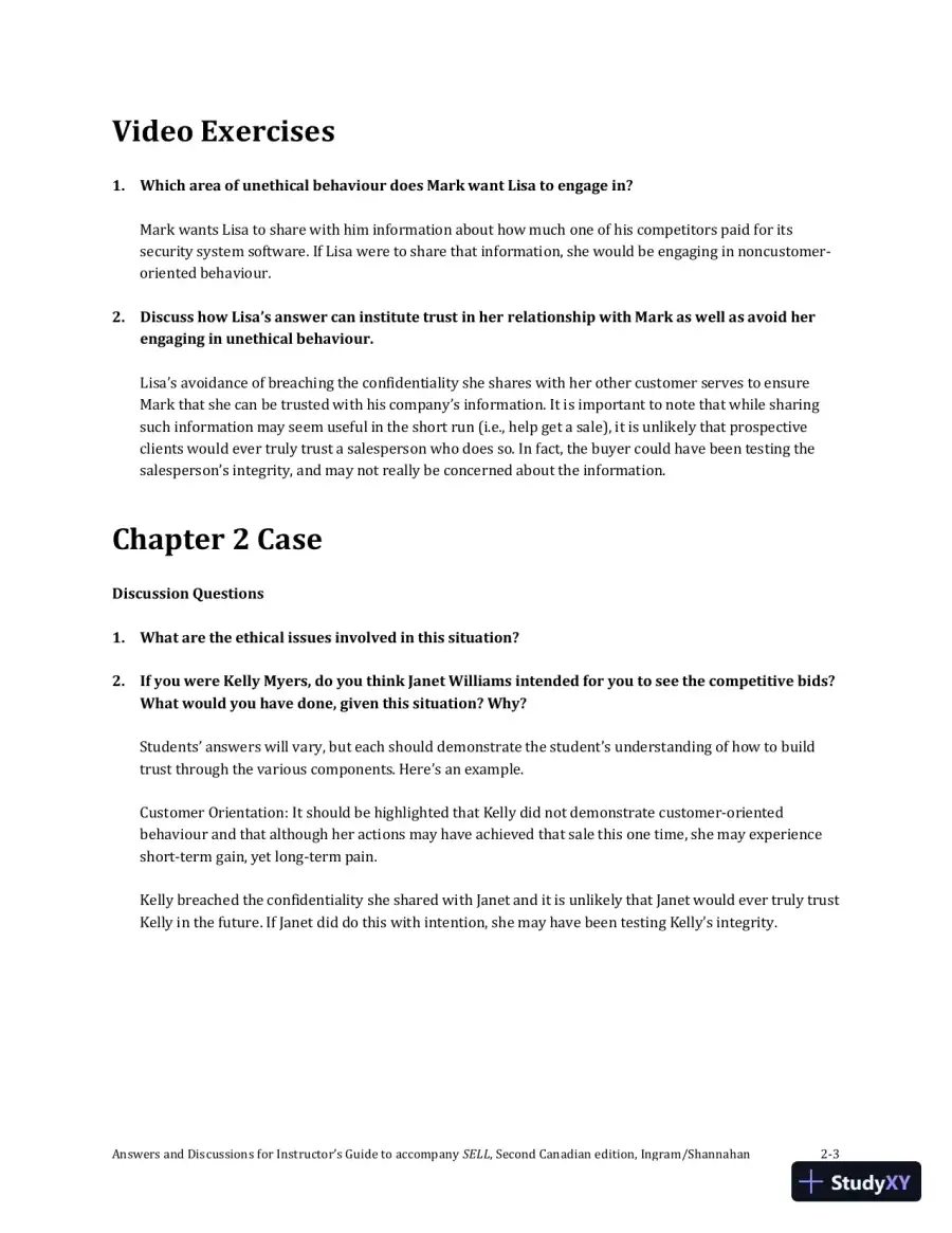 SELL, Canadian Edition Solution Manual, page 10
