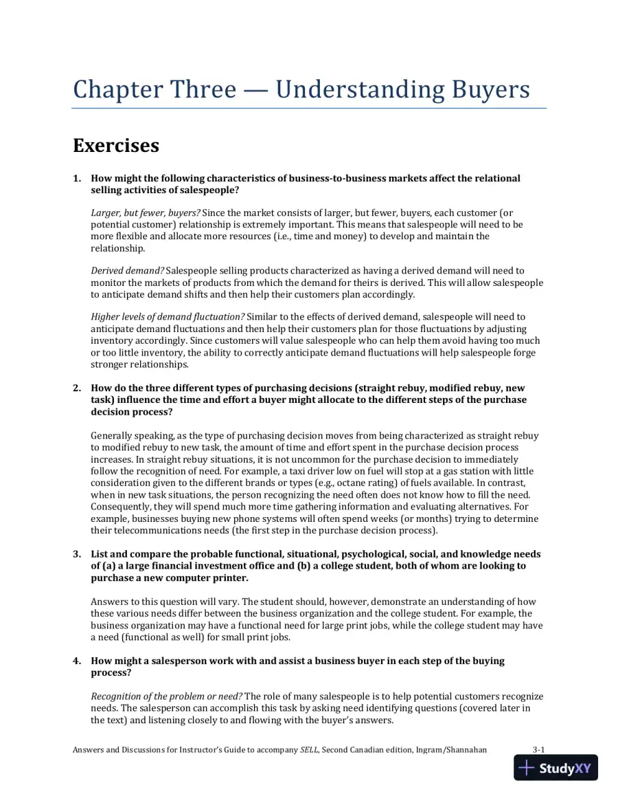 SELL, Canadian Edition Solution Manual, page 12