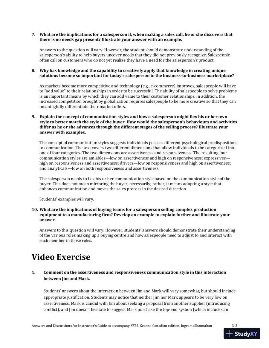 SELL, Canadian Edition Solution Manual, page 14