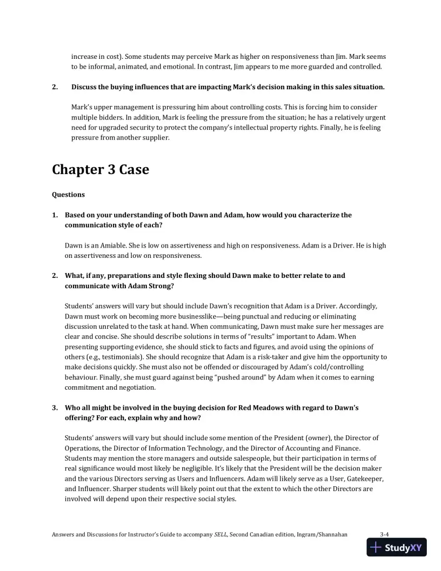 SELL, Canadian Edition Solution Manual, page 15