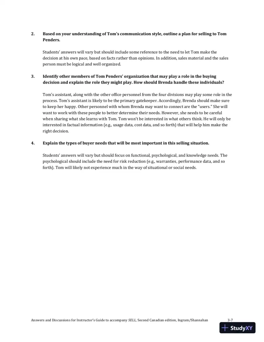 SELL, Canadian Edition Solution Manual, page 18
