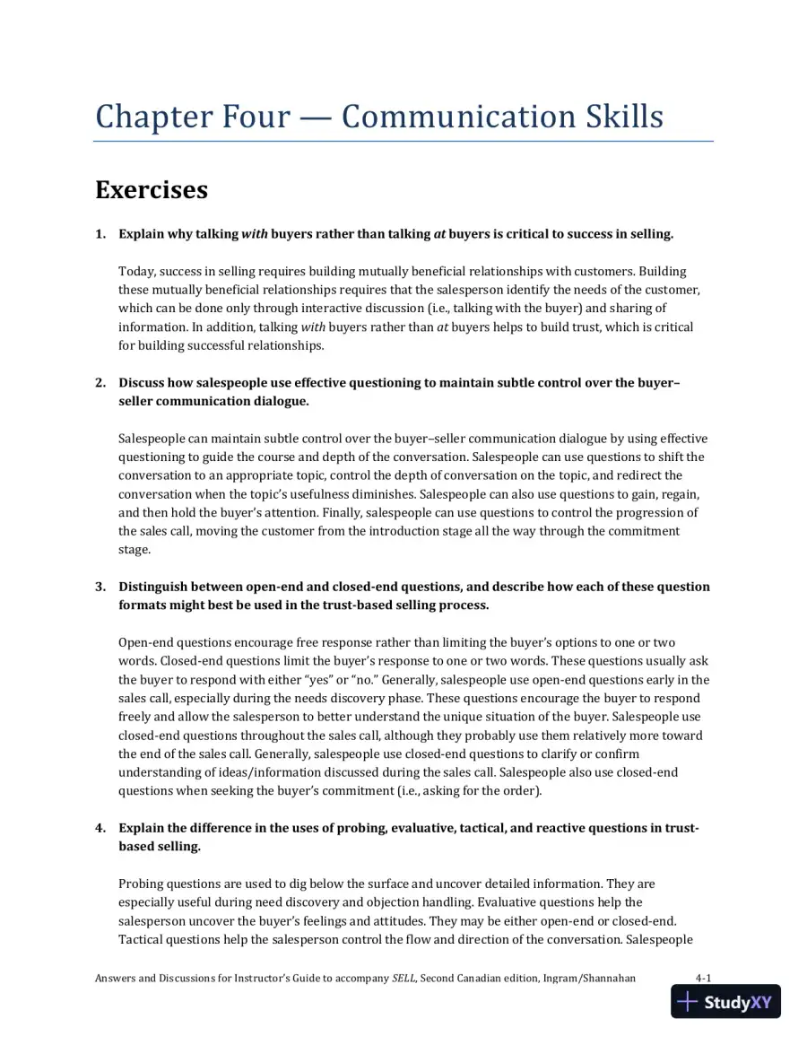 SELL, Canadian Edition Solution Manual, page 19
