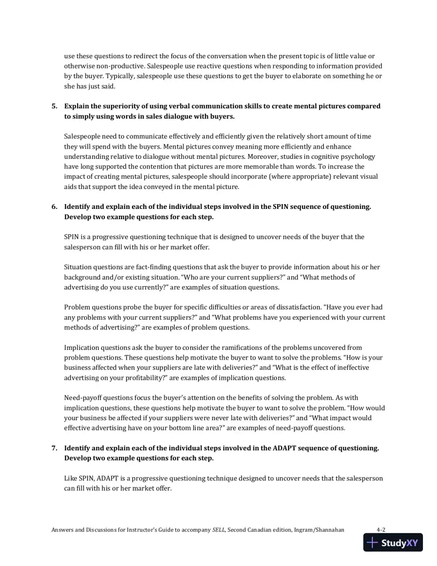 SELL, Canadian Edition Solution Manual, page 20