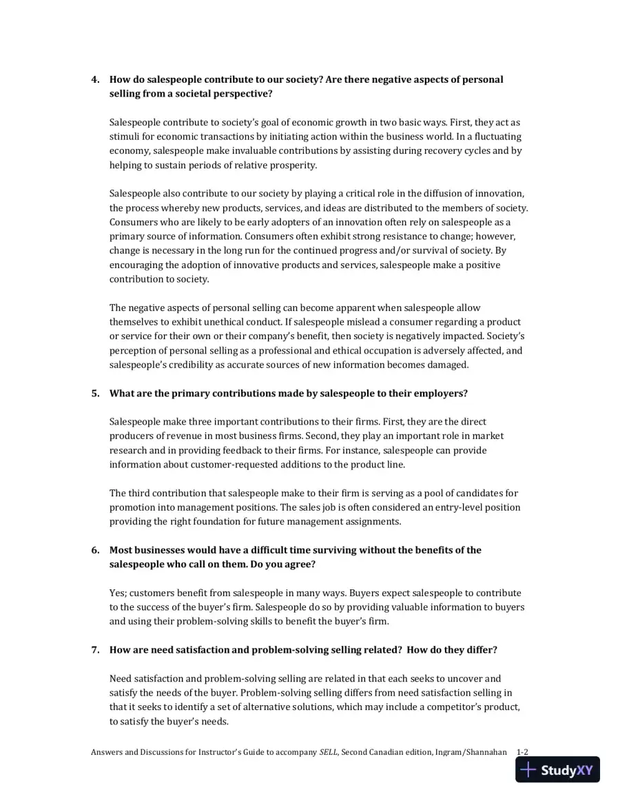 SELL, Canadian Edition Solution Manual, page 3
