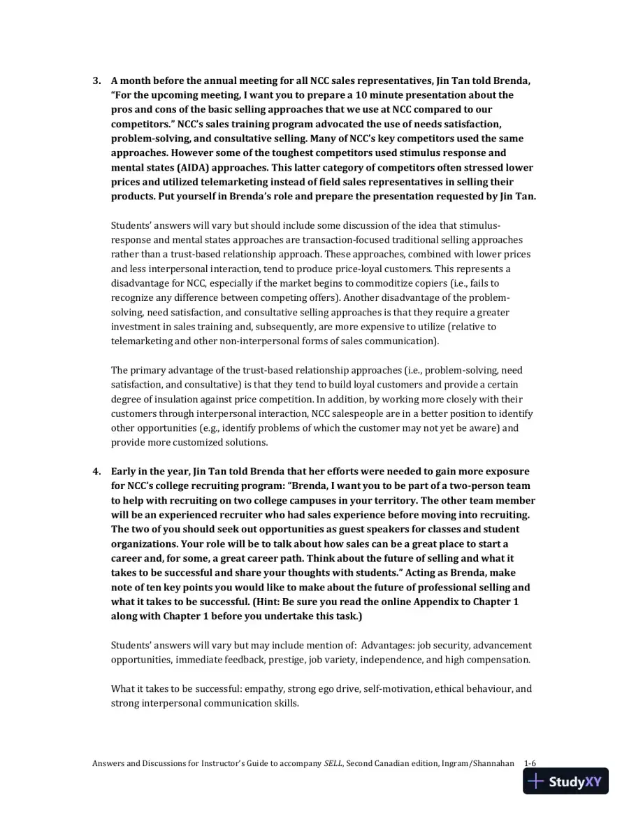 SELL, Canadian Edition Solution Manual, page 7