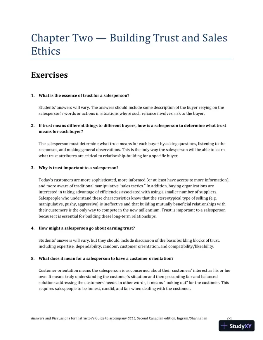 SELL, Canadian Edition Solution Manual, page 8