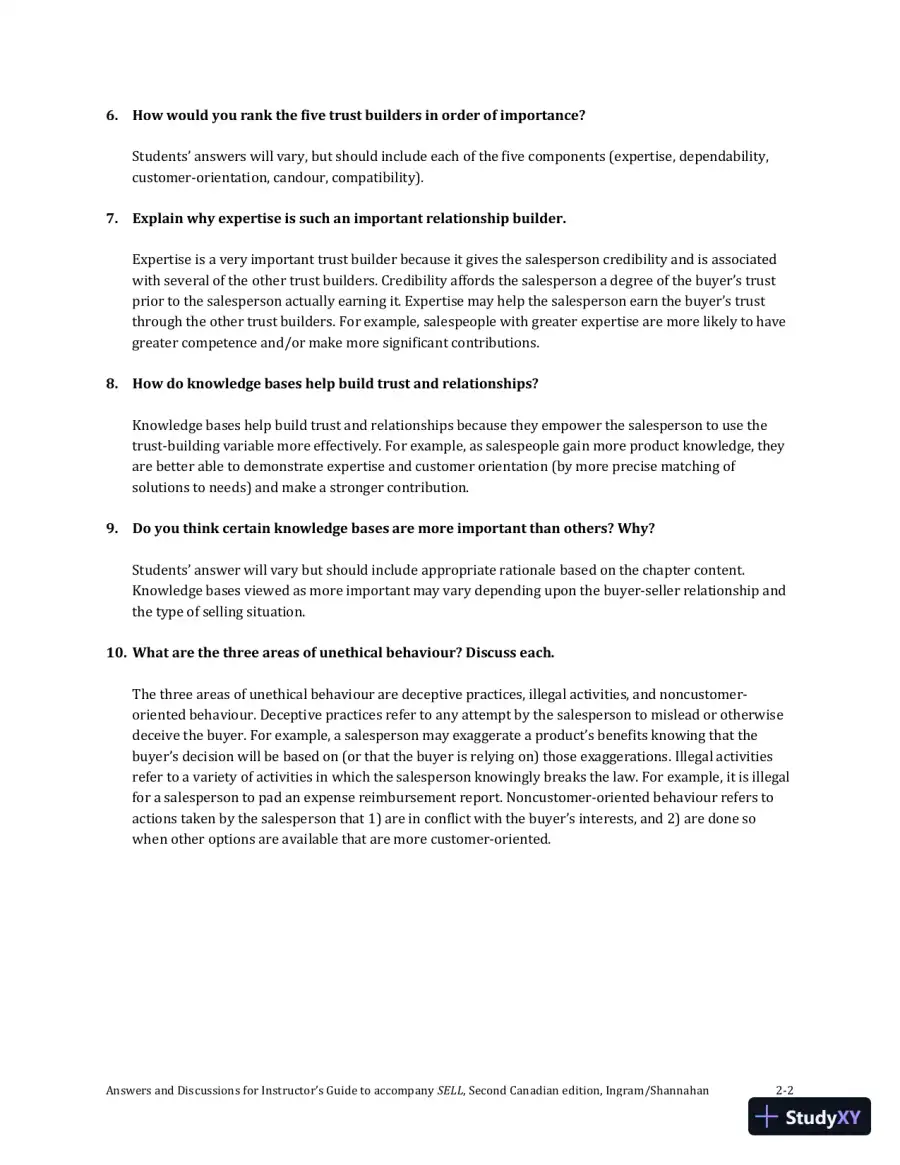 SELL, Canadian Edition Solution Manual, page 9