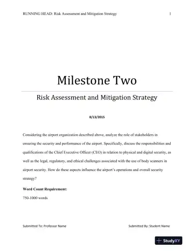 Milestone Two Risk Assessment and Mitigation Strategy - Page 1 preview image