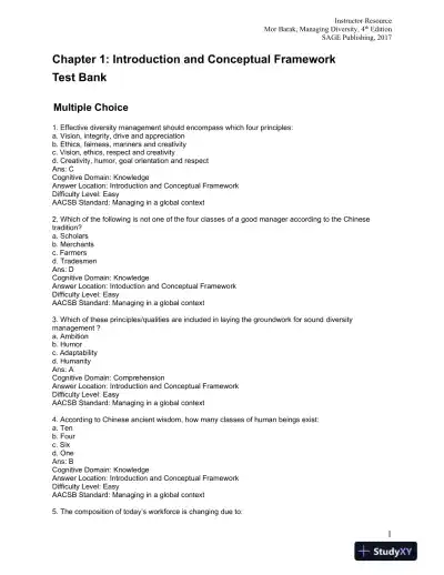 Managing Diversity: Toward a Globally Inclusive Workplace Fourth Edition Test Bank - Page 1 preview image