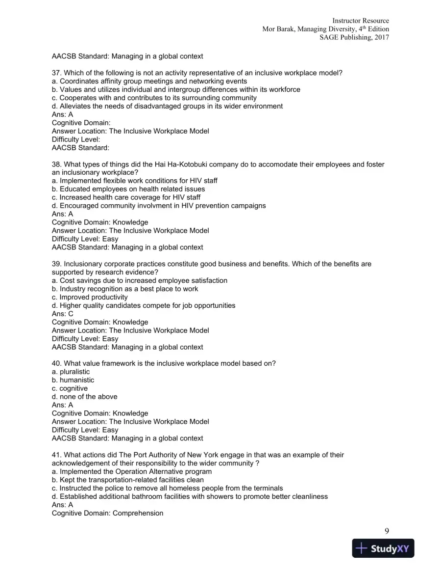 Managing Diversity: Toward a Globally Inclusive Workplace Fourth Edition Test Bank, page 10