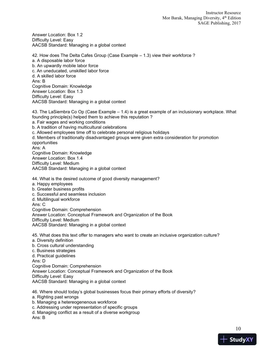 Managing Diversity: Toward a Globally Inclusive Workplace Fourth Edition Test Bank, page 11