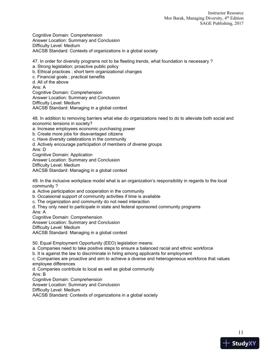 Managing Diversity: Toward a Globally Inclusive Workplace Fourth Edition Test Bank, page 12