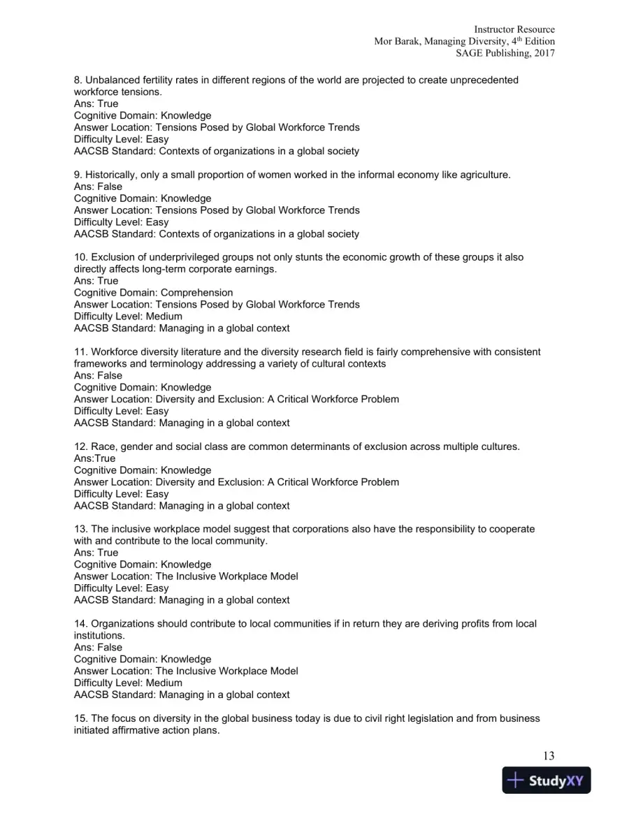 Managing Diversity: Toward a Globally Inclusive Workplace Fourth Edition Test Bank, page 14