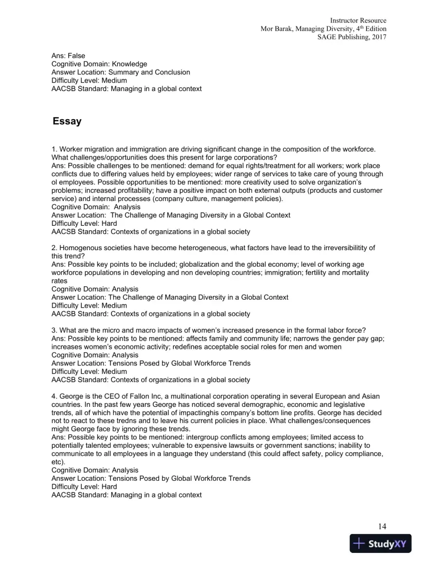 Managing Diversity: Toward a Globally Inclusive Workplace Fourth Edition Test Bank, page 15