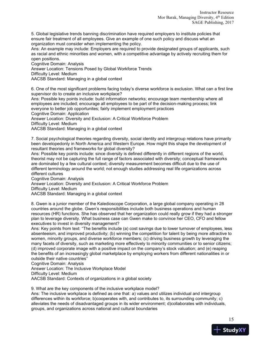 Managing Diversity: Toward a Globally Inclusive Workplace Fourth Edition Test Bank, page 16