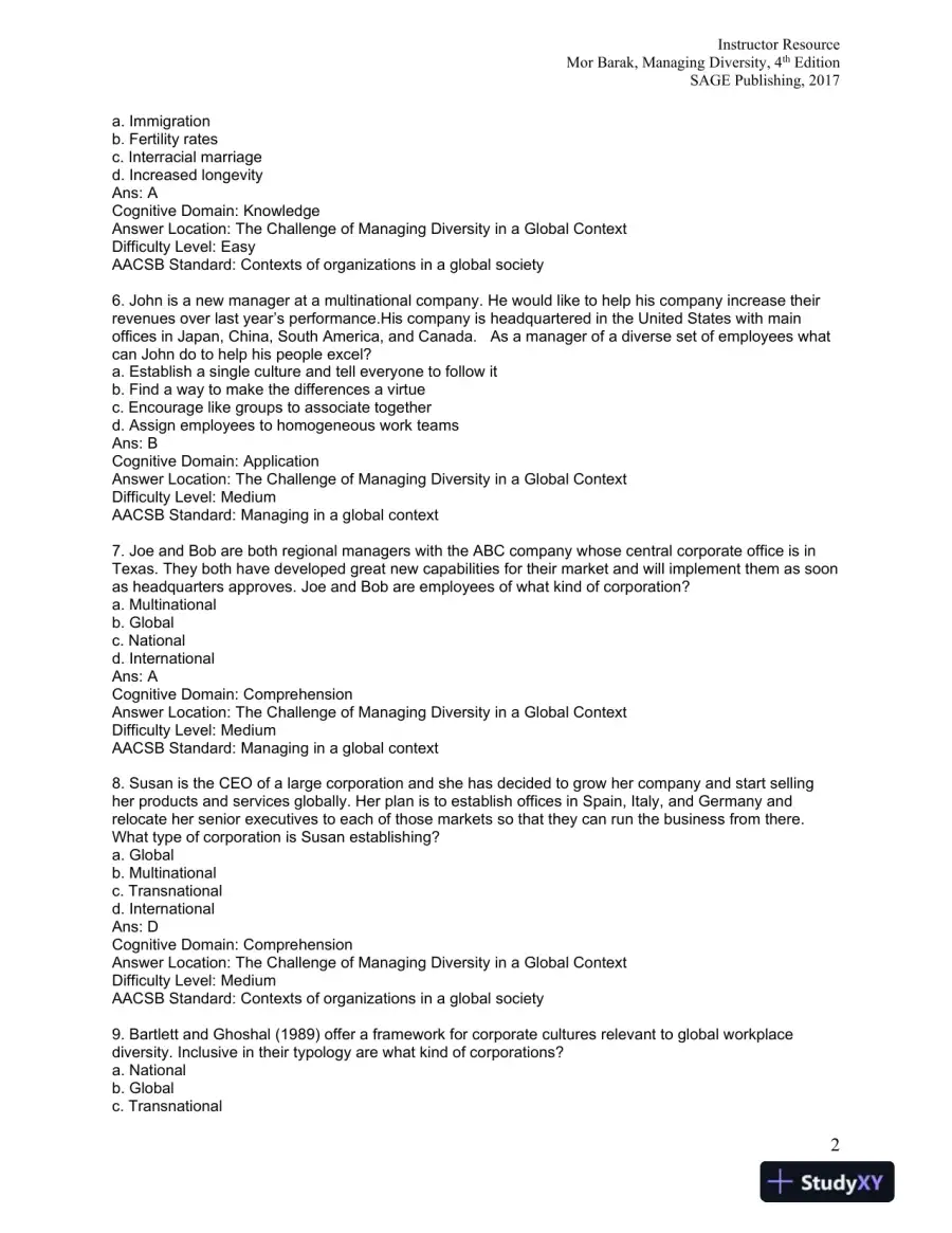 Managing Diversity: Toward a Globally Inclusive Workplace Fourth Edition Test Bank, page 3