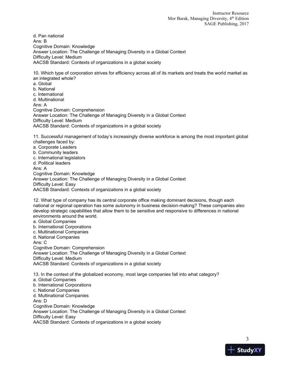 Managing Diversity: Toward a Globally Inclusive Workplace Fourth Edition Test Bank, page 4