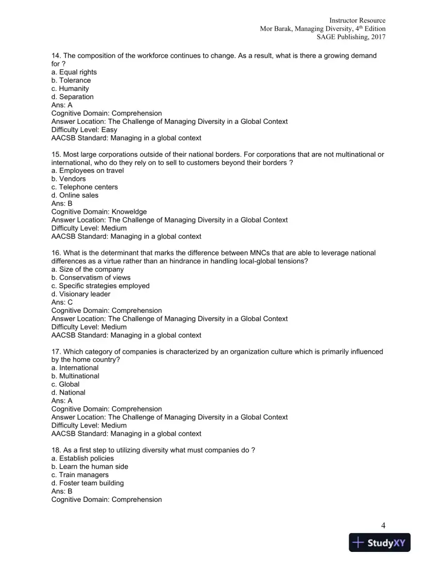 Managing Diversity: Toward a Globally Inclusive Workplace Fourth Edition Test Bank, page 5
