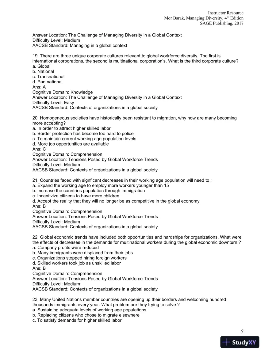 Managing Diversity: Toward a Globally Inclusive Workplace Fourth Edition Test Bank, page 6