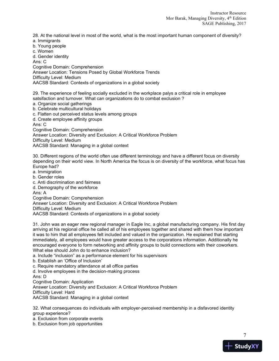 Managing Diversity: Toward a Globally Inclusive Workplace Fourth Edition Test Bank, page 8