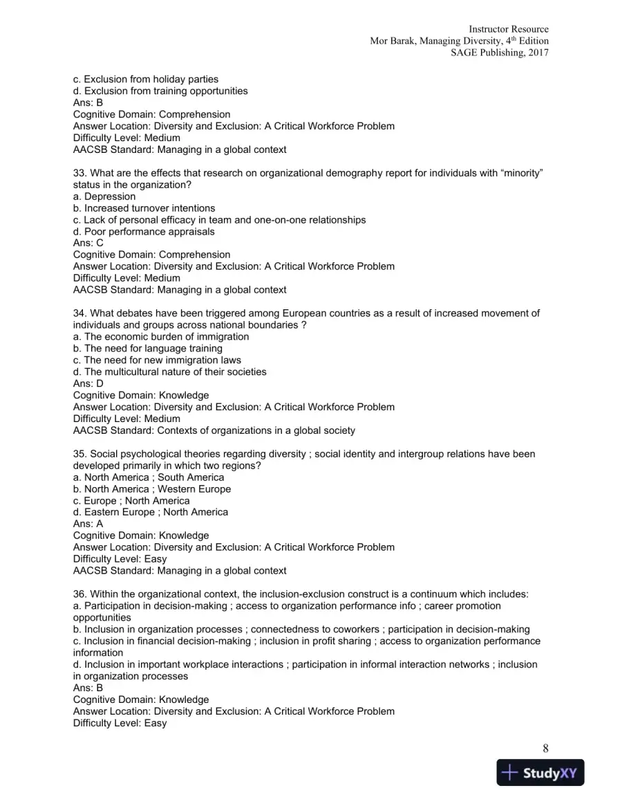 Managing Diversity: Toward a Globally Inclusive Workplace Fourth Edition Test Bank, page 9