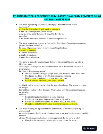 2023 ATI Mental Health Proctored Exam with Answers (144 Solved Questions) - Page 1 preview image