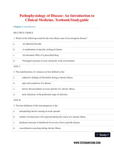 Pathophysiology of Disease: An Introduction to Clinical Medicine 8th Edition Test Bank - Page 1 preview image