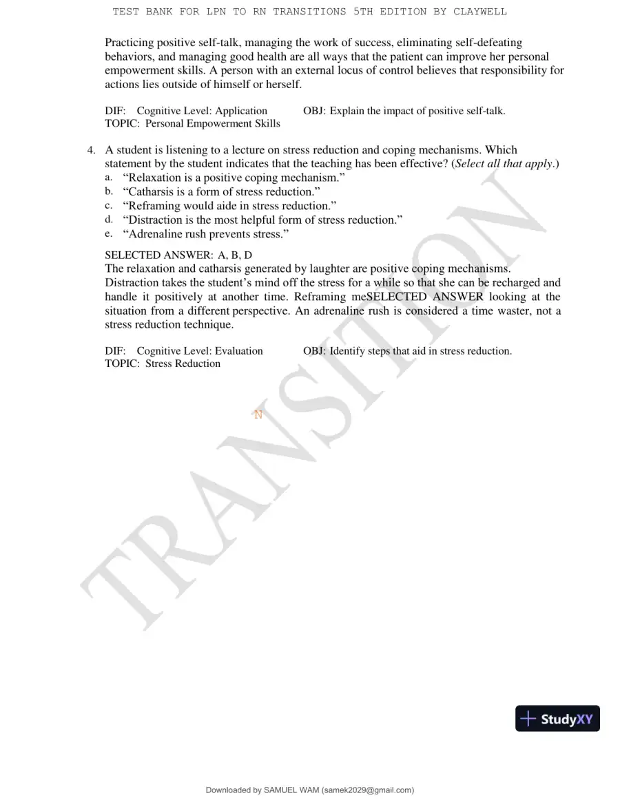 Test Bank for LPN to RN Transitions, 5th Edition (Chapters 1-18), page 13