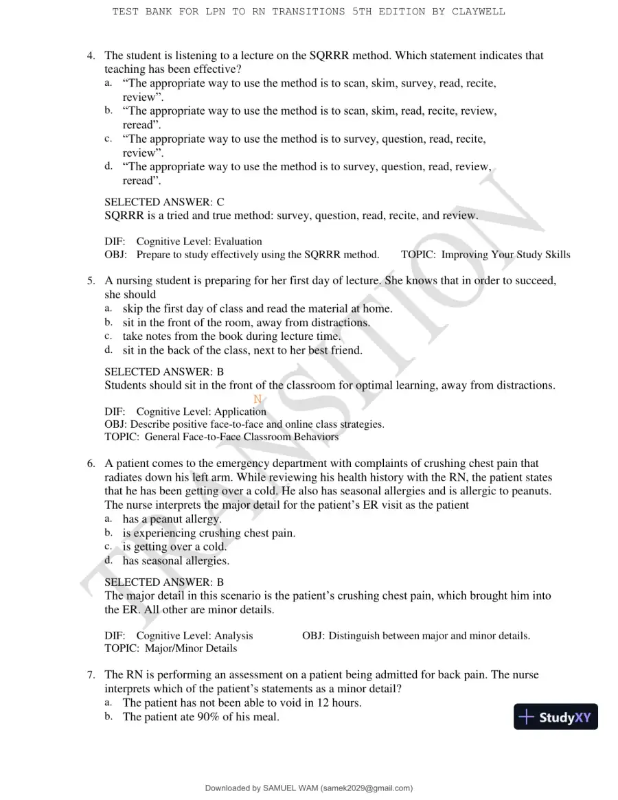 Test Bank for LPN to RN Transitions, 5th Edition (Chapters 1-18), page 15