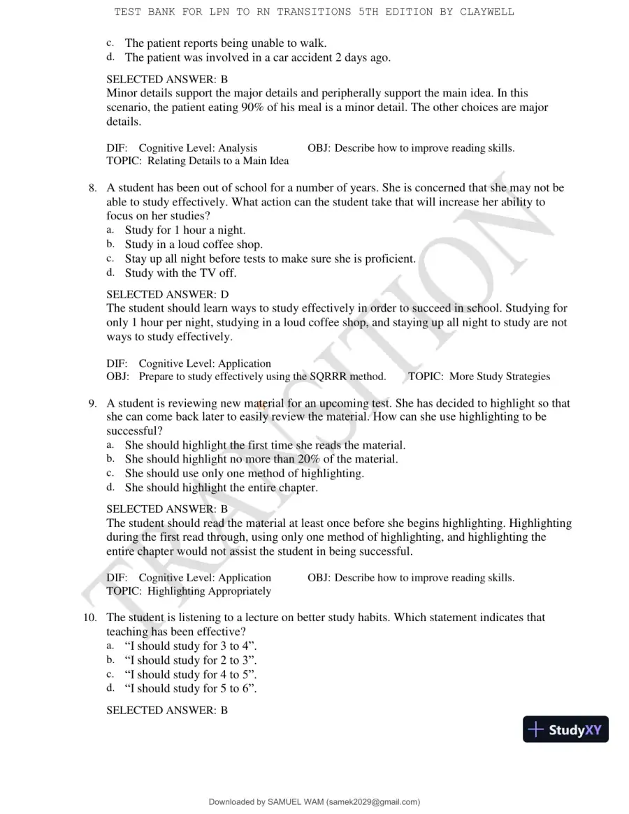Test Bank for LPN to RN Transitions, 5th Edition (Chapters 1-18), page 16