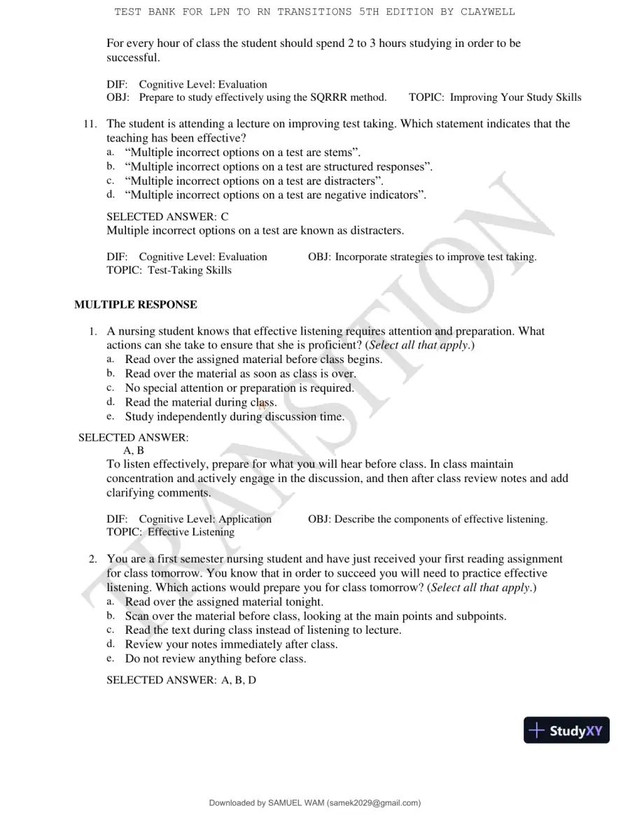 Test Bank for LPN to RN Transitions, 5th Edition (Chapters 1-18), page 17