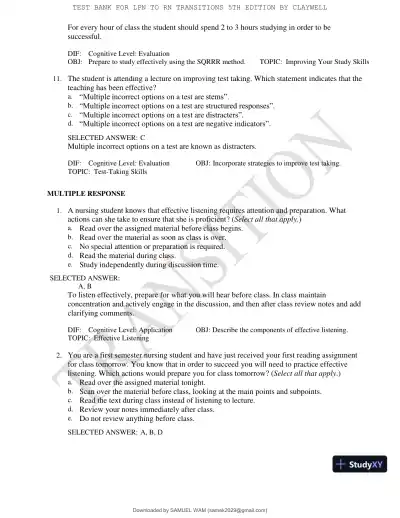 Test Bank for LPN to RN Transitions, 5th Edition (Chapters 1-18) - Page 17 preview image