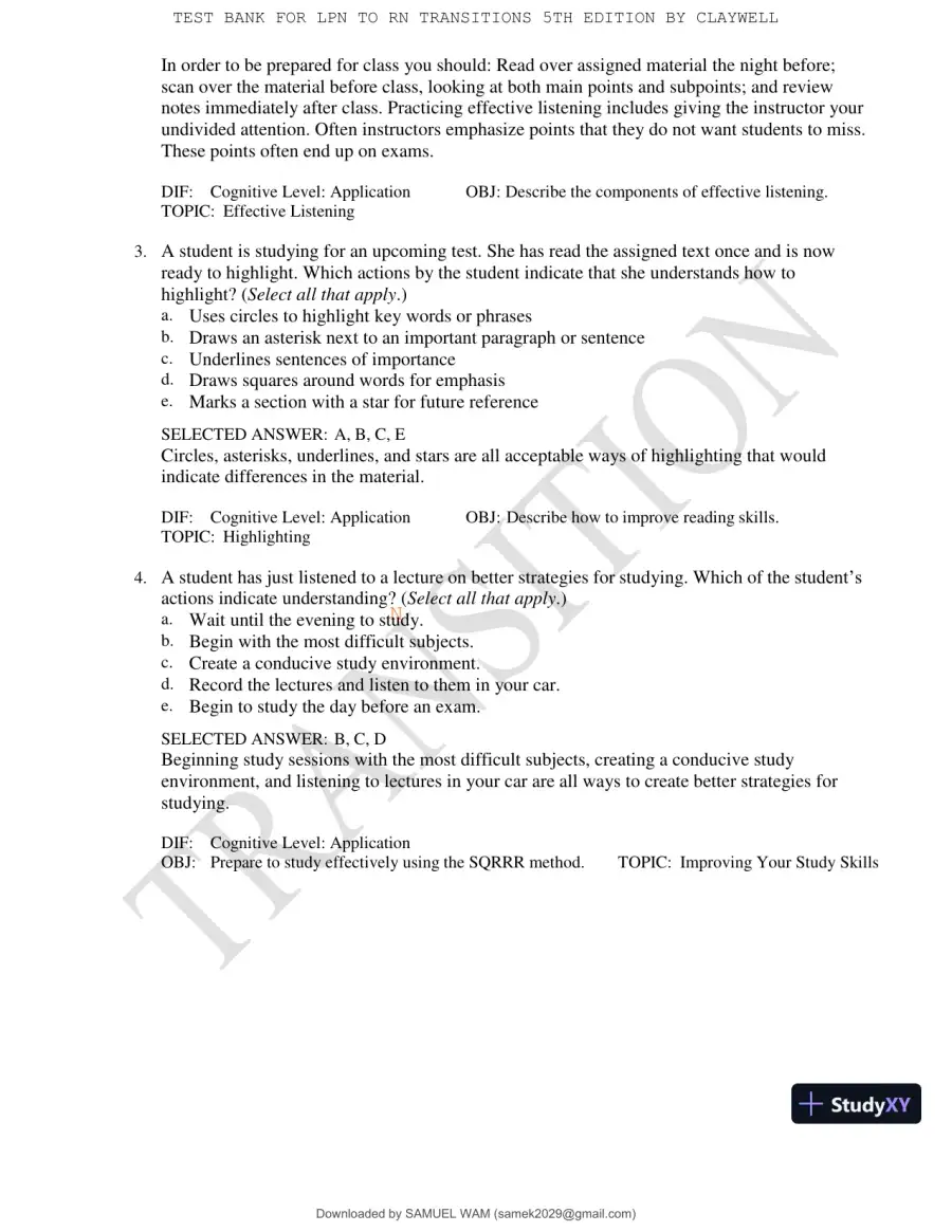 Test Bank for LPN to RN Transitions, 5th Edition (Chapters 1-18), page 18