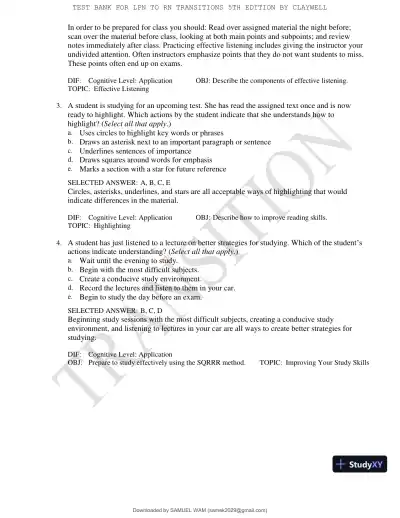Test Bank for LPN to RN Transitions, 5th Edition (Chapters 1-18) - Page 18 preview image