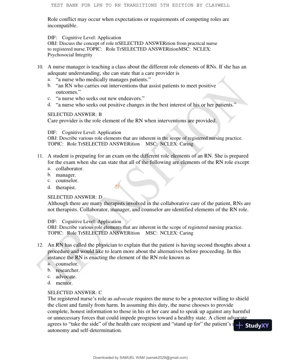 Test Bank for LPN to RN Transitions, 5th Edition (Chapters 1-18), page 22