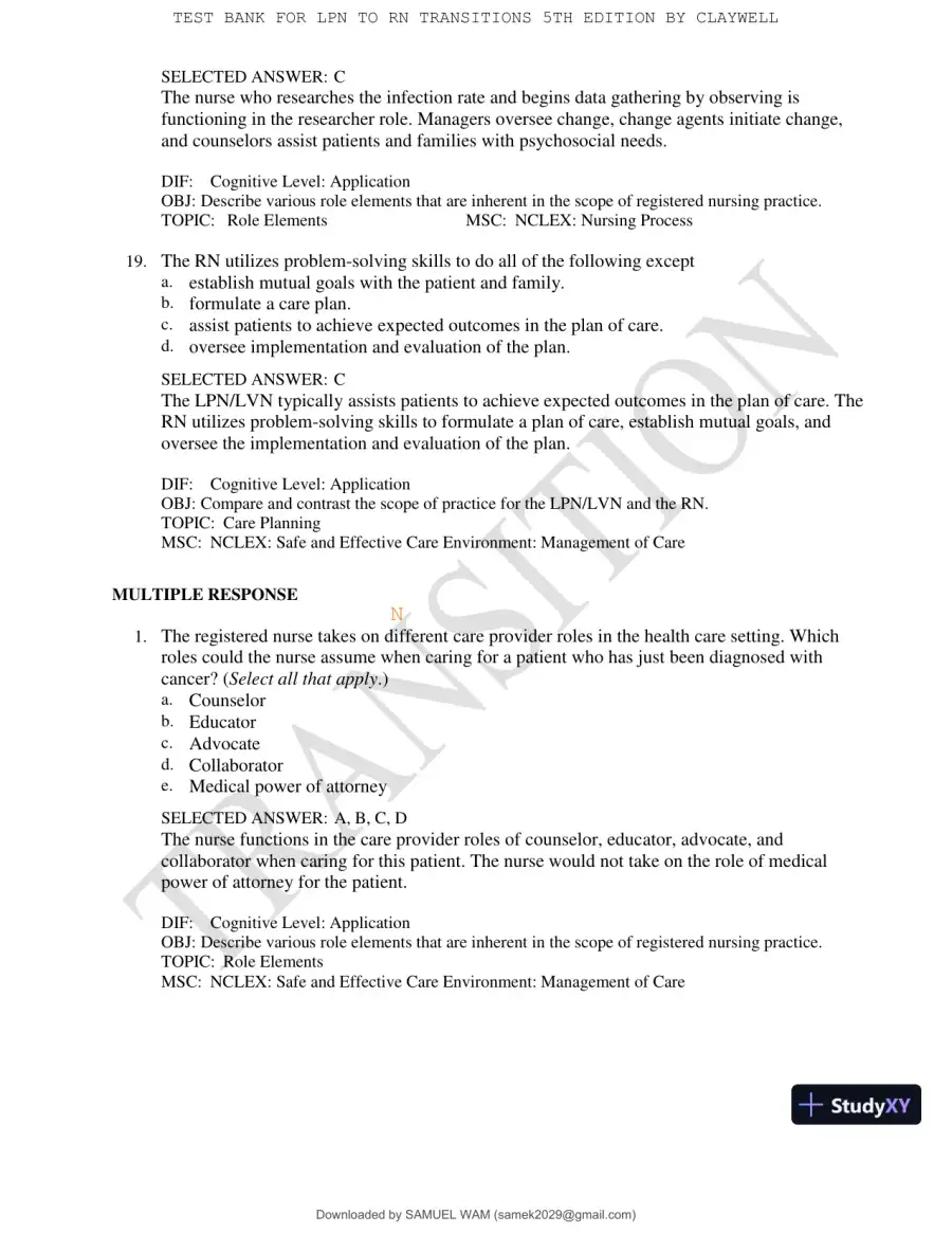 Test Bank for LPN to RN Transitions, 5th Edition (Chapters 1-18), page 25