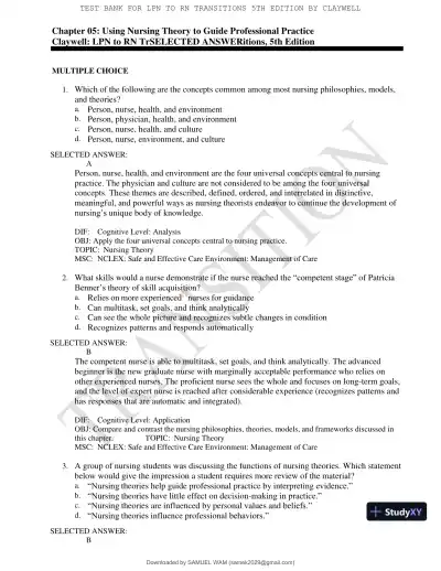 Test Bank for LPN to RN Transitions, 5th Edition (Chapters 1-18) - Page 26 preview image