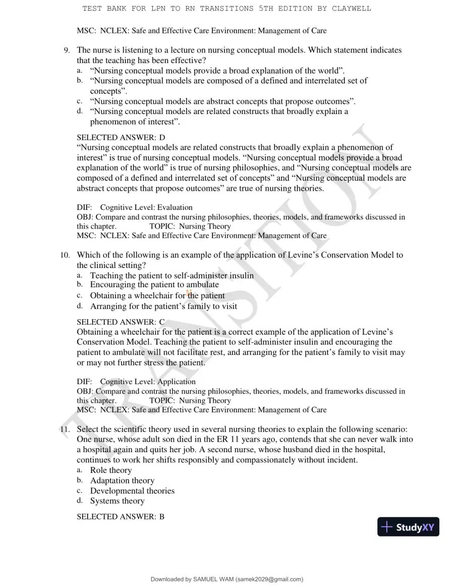 Test Bank for LPN to RN Transitions, 5th Edition (Chapters 1-18), page 29
