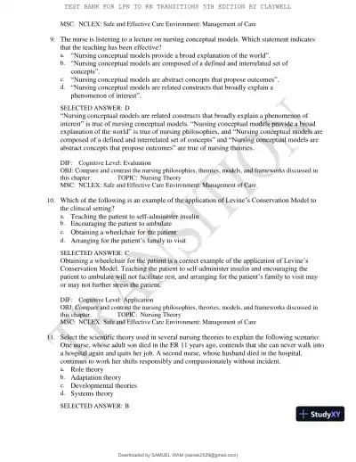 Test Bank for LPN to RN Transitions, 5th Edition (Chapters 1-18) - Page 29 preview image