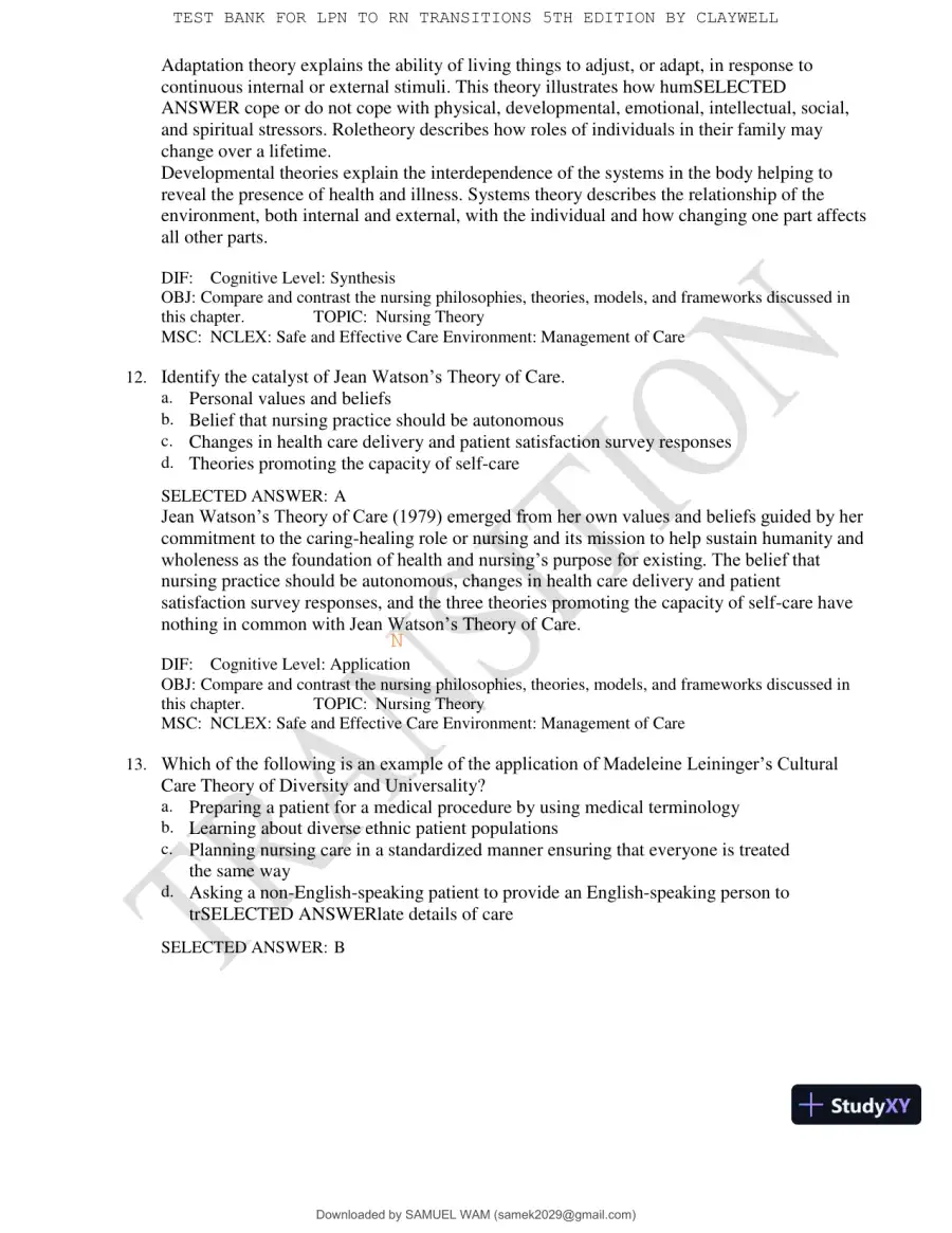 Test Bank for LPN to RN Transitions, 5th Edition (Chapters 1-18), page 30