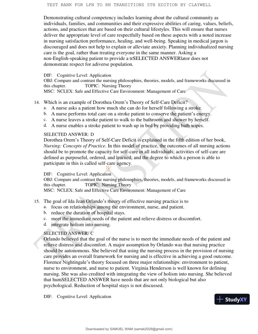 Test Bank for LPN to RN Transitions, 5th Edition (Chapters 1-18), page 31