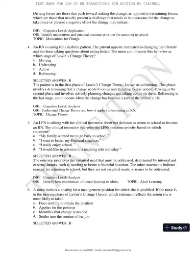 Test Bank for LPN to RN Transitions, 5th Edition (Chapters 1-18) - Page 4 preview image