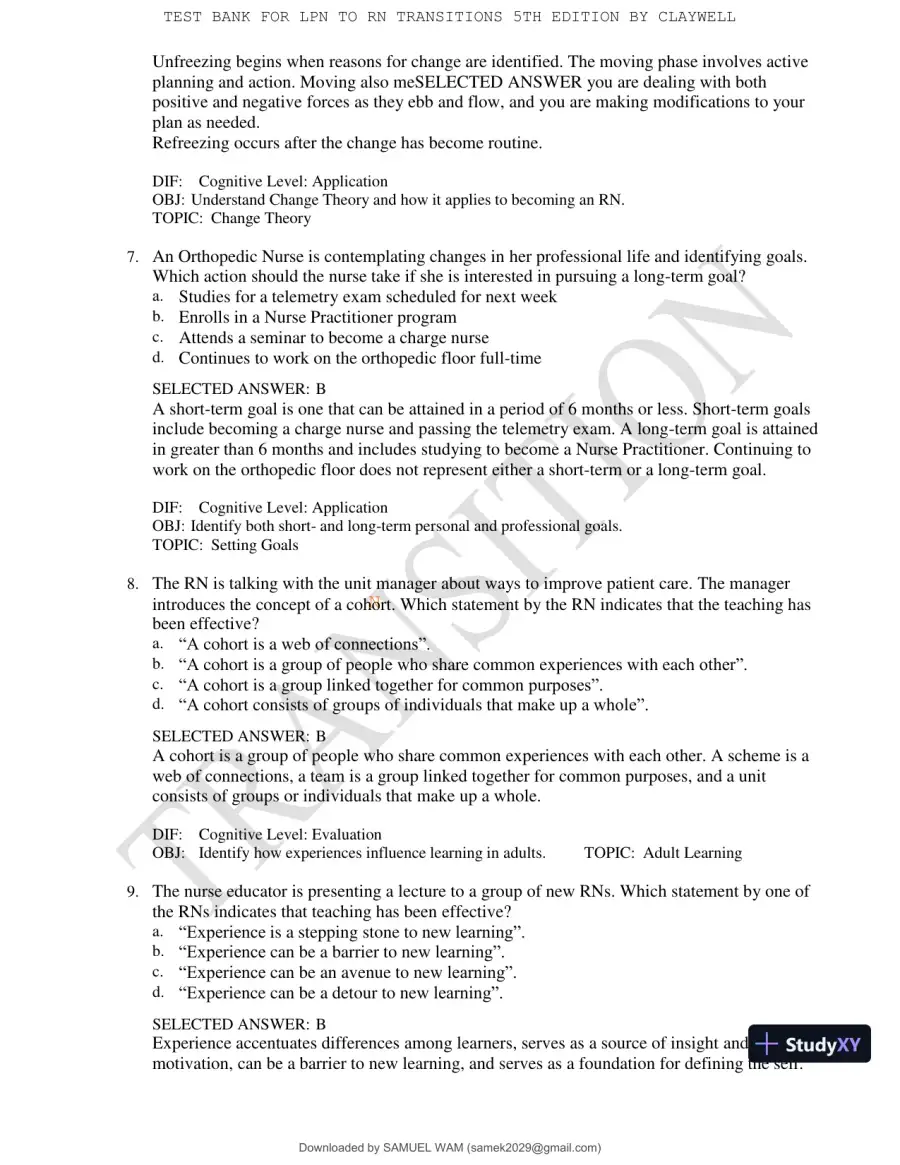 Test Bank for LPN to RN Transitions, 5th Edition (Chapters 1-18), page 5