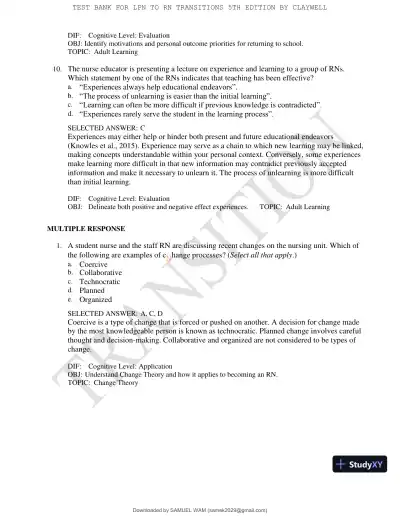 Test Bank for LPN to RN Transitions, 5th Edition (Chapters 1-18) - Page 6 preview image