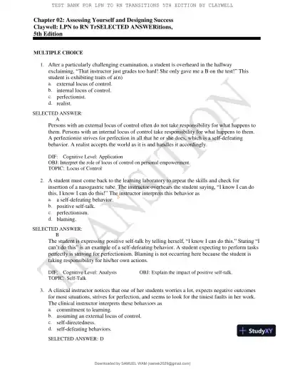 Test Bank for LPN to RN Transitions, 5th Edition (Chapters 1-18) - Page 7 preview image